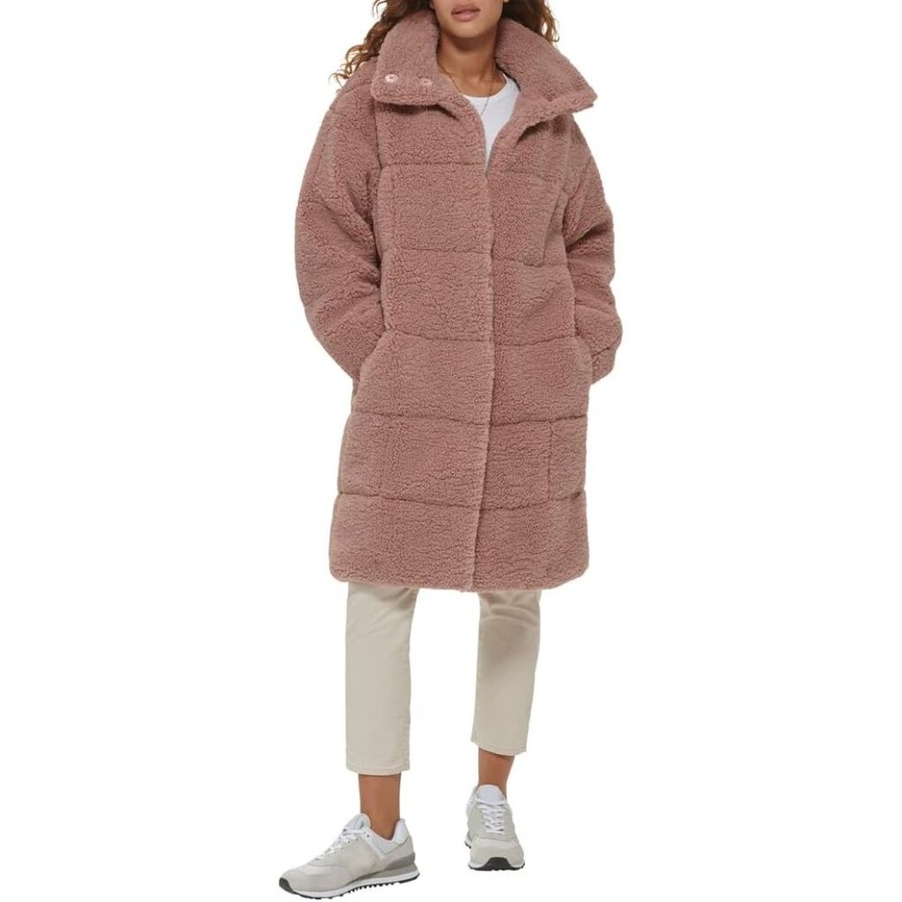 Women's Mauve Imported Polyester Patchwork Quilted Teddy Warmth Coat - Picture 3 of 8